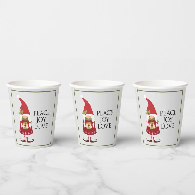 Peace Joy Love Girl Gnome Holiday  Paper Cups (Multi)