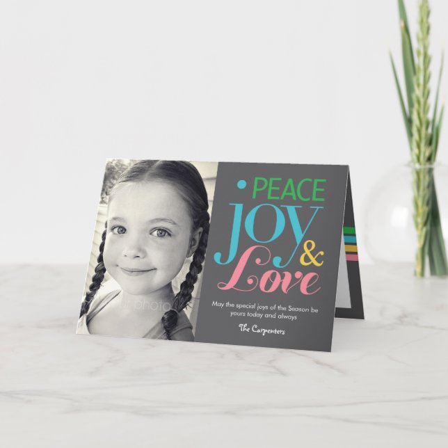 Peace Joy & Love Holiday Photo Card (Front)