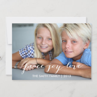 Peace, Joy, Love Holiday Photo Card | Blue