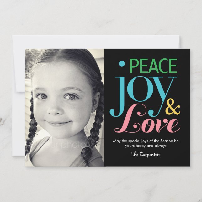 Peace, Joy, & Love Holiday Photo Cards (Front)