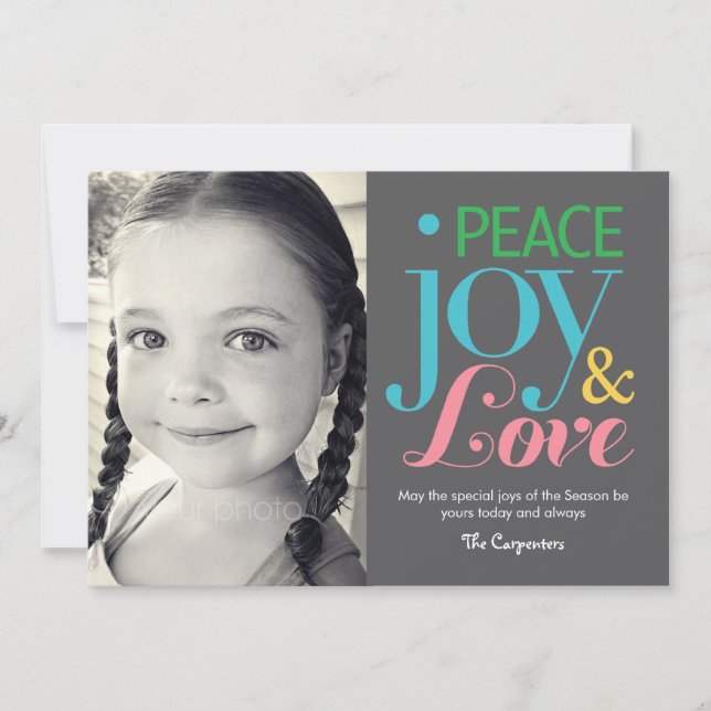 Peace, Joy, & Love Holiday Photo Cards (Front)