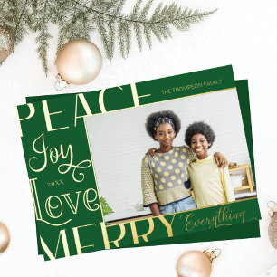 Peace Joy Love Merry Everything Type Border Photo Foil Holiday Card