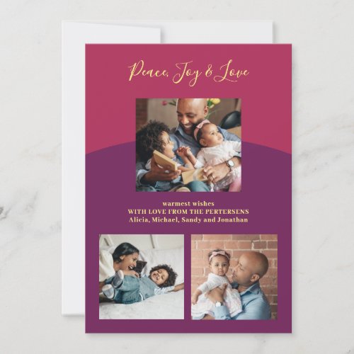 Peace joy love modern simple family photo collage holiday card