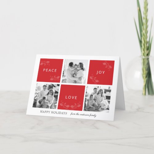 Peace Joy Love Red 4 Photo Collage Script Holiday
