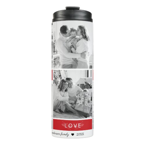 Peace Joy Love Red 6 Photo Collage Script Holiday Thermal Tumbler