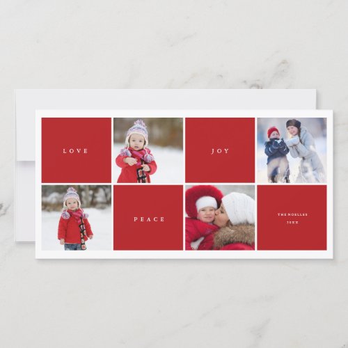 Peace Joy Love Red Square Blocks Minimal 4 Photo Holiday Card