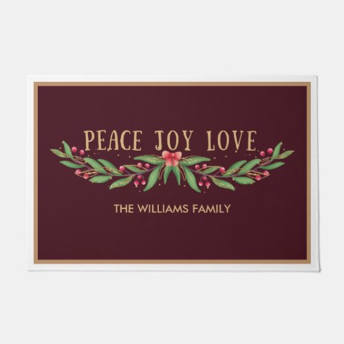 Peace Joy Love rustic watercolor wreath Doormat