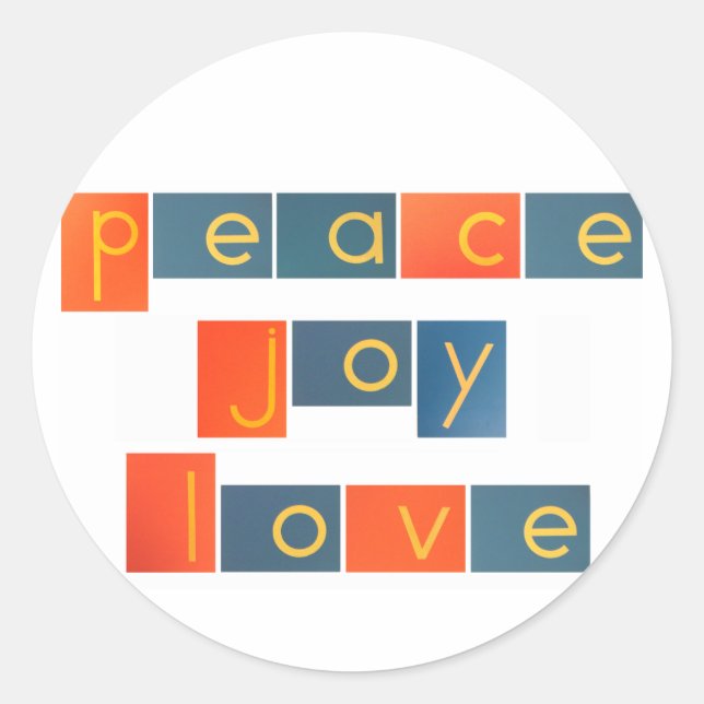 PEACE JOY LOVE Sandpaper Letters Classic Round Sticker (Front)