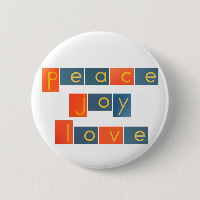 PEACE JOY LOVE Sandpaper Letters Pinback Button (Front)