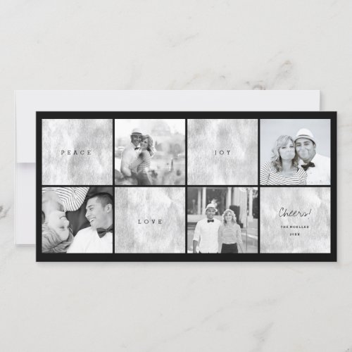 Peace Joy Love Silver Squares Stylish Chic 4 Photo Holiday Card