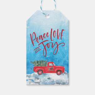 Peace Joy Love Snow Red Truck Gift Tags