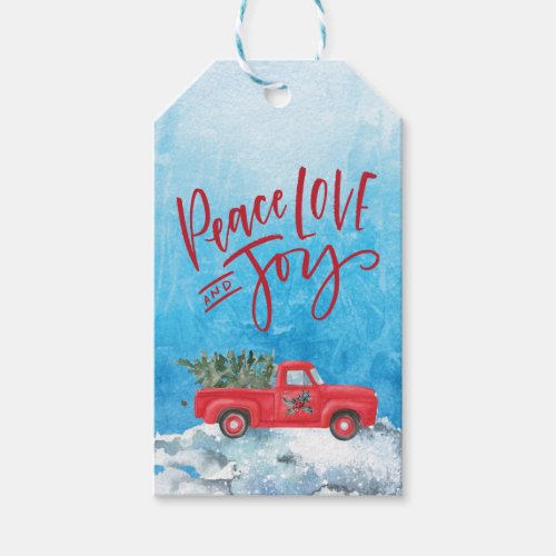 Peace Joy Love Snow Red Truck Gift Tags