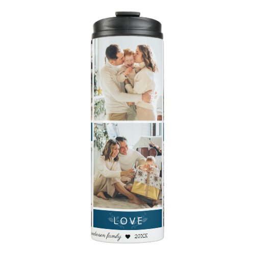 Peace Joy Love Teal 6 Photo Collage Script Holiday Thermal Tumbler