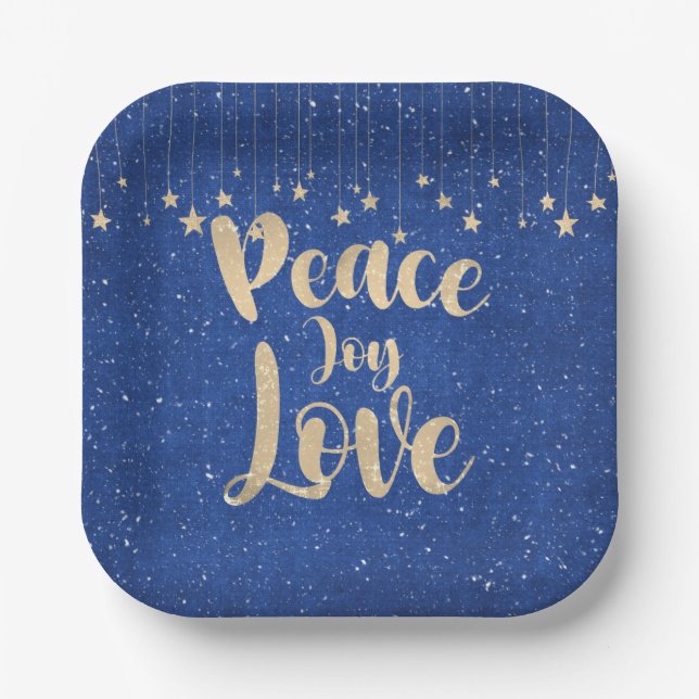 Peace Joy Love with Stars Paper Plates (Front)