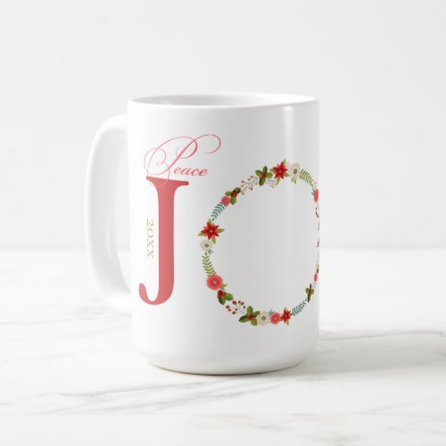 Peace Joy Love Wreath Christmas Coffee Mug