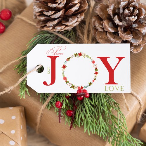 Peace Joy Love Wreath Christmas Gift Tags