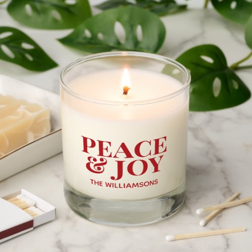 Peace  Joy _ Modern Red Typography Christmas Scented Candle