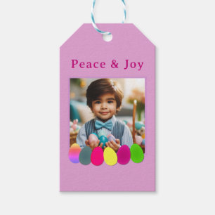 Peace Joy Personalized Photo Colored Easter Eggs Gift Tags
