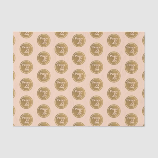 Peace & Joy, Pink and Gold Christmas Holiday Tissue Paper (Front)