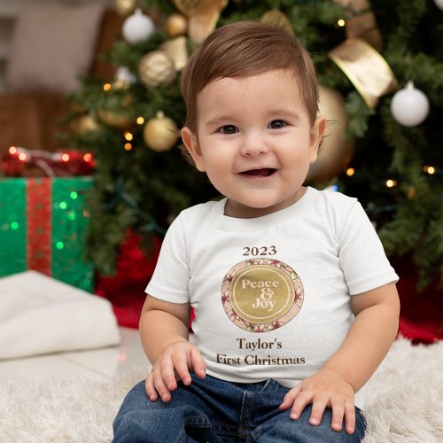 Peace  Joy Pink Gold Baby First Christmas Baby T_Shirt