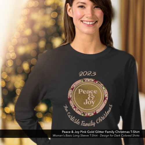 Peace  Joy Pink Gold Glitter Family Christmas T_Shirt