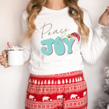 Peace Joy Retro 80's Font Santa Hat Aqua Red Cute