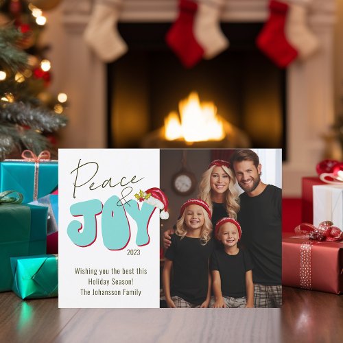 Peace Joy Retro Font 1 Photo Family Christmas Holiday Card