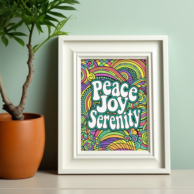 Peace Joy Serenity Abstract Pattern Adult Coloring Postcard (Coloring page - peace joy serenity)