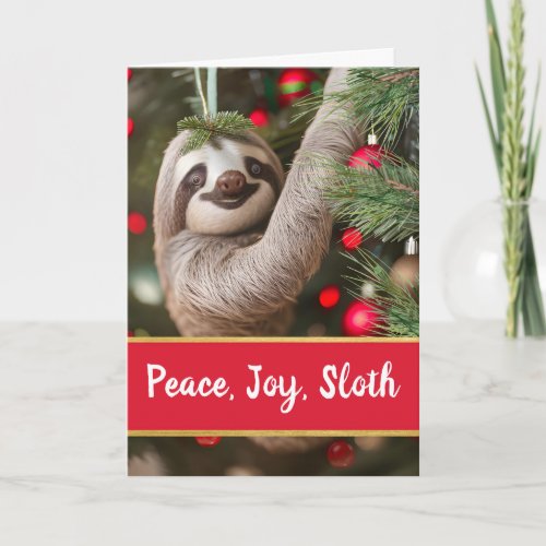 Peace Joy Sloth Christmas Tree Ornament Holiday Card