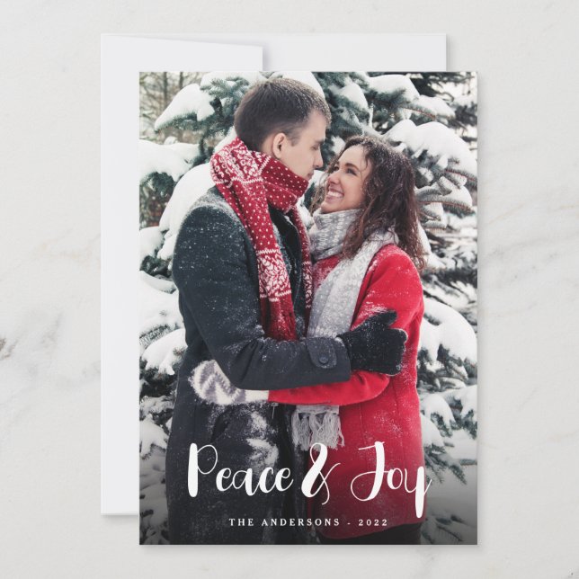 Peace & Joy Vertical Photo Christmas Holiday Card (Front)