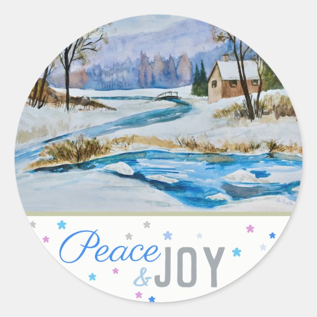 Peace & Joy - Winter Scene (20) Classic Round Stic Classic Round Sticker (Front)