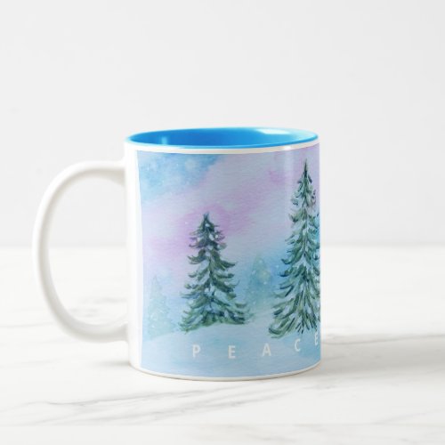 Peace Joy Winter Trees Silent Snowy Night Two_Tone Coffee Mug