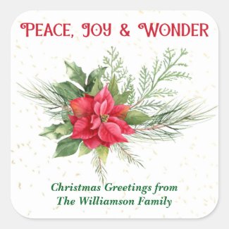 Peace Joy & Wonder Red Poinsettia Christmas