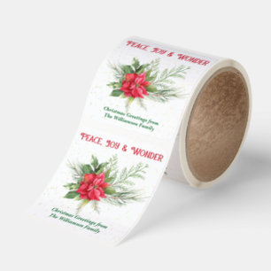 Peace Joy & Wonder Red Poinsettia Christmas Square Sticker
