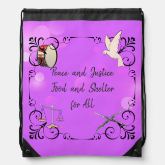 Peace & Justice, Food & Shelter for All Drawstring Bag