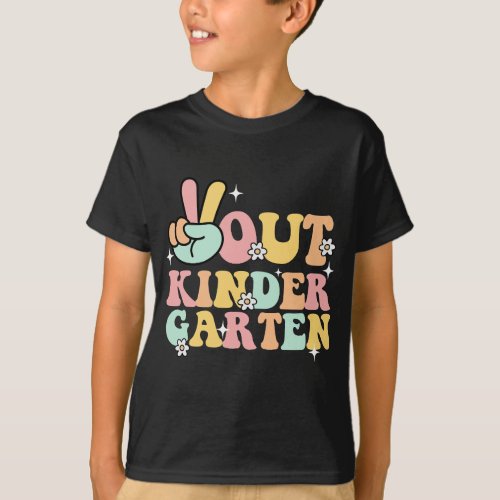 Peace Kindergarten Groovy _ Last day of school T_Shirt