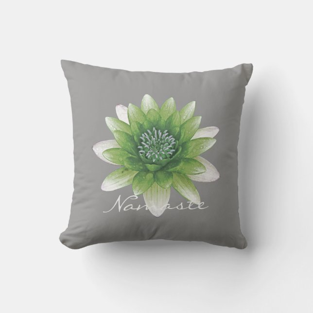 Peace l Beautiful Green Lotus Flower/Water Lily Throw Pillow (Front)