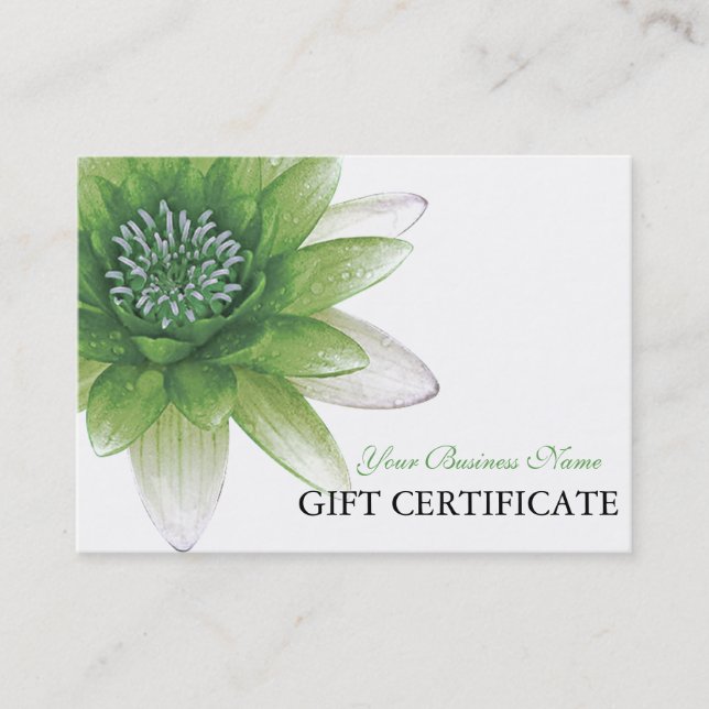 Peace l Beautiful Green Lotus Gift Certificate (Front)