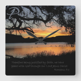 Peace Lake Sunset Romans 5:1 Wall Clock