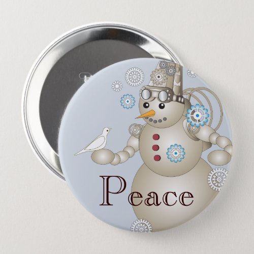 Peace _ Light Blue Cute Cartoon Steampunk Snowman Button