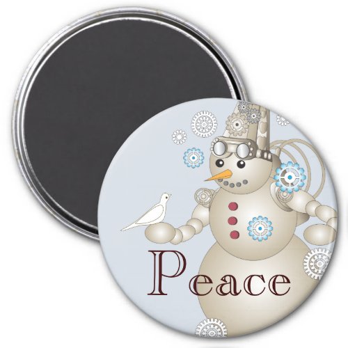 Peace _ Light Blue Cute Cartoon Steampunk Snowman Magnet