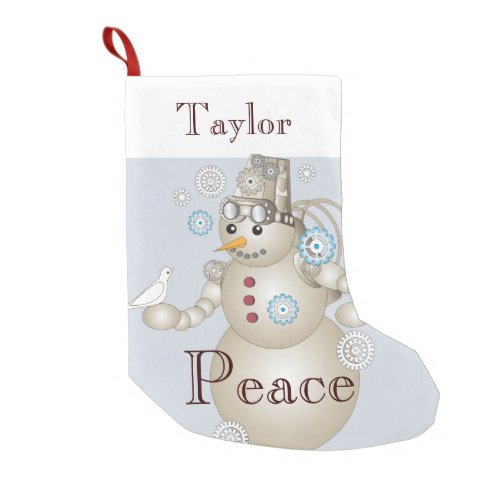 Peace _ Light Blue Cute Cartoon Steampunk Snowman Small Christmas Stocking