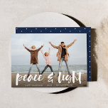 Peace & Light | Full Photo Hanukkah Holiday Card<br><div class="desc">Modern Hanukkah photo cards feature your favorite image with "Peace and light" overlaid in white hand lettered brush typography,  with your names and the year beneath.</div>