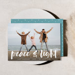 Peace & Light | Full Photo Hanukkah Holiday Card<br><div class="desc">Modern Hanukkah photo cards feature your favorite image with "Peace and light" overlaid in white hand lettered brush typography,  with your names and the year beneath.</div>