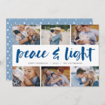 Peace & Light | Hanukkah Photo Collage Holiday Card<br><div class="desc">Share six favorite photos with our bright and festive Hanukkah holiday card. "Peace and Light" appears in the center in hand lettered brush typography,  with your holiday greeting,  names,  and the year beneath.</div>