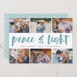 Peace & Light | Hanukkah Photo Collage Holiday Card<br><div class="desc">Share six favorite photos with our bright and festive Hanukkah holiday card. "Peace and Light" appears in the center in hand lettered brush typography,  with your holiday greeting,  names,  and the year beneath.</div>