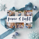 Peace & Light | Hanukkah Photo Collage Holiday Card<br><div class="desc">Share six favorite photos with our bright and festive Hanukkah holiday card. "Peace and Light" appears in the center in hand lettered brush typography,  with your holiday greeting,  names,  and the year beneath.</div>