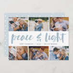 Peace & Light | Hanukkah Photo Collage Holiday Card<br><div class="desc">Share six favorite photos with our bright and festive Hanukkah holiday card. "Peace and Light" appears in the center in hand lettered brush typography,  with your holiday greeting,  names,  and the year beneath.</div>