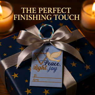 Peace, Light, Joy Hanukkah Blue and Gold Gift Tags