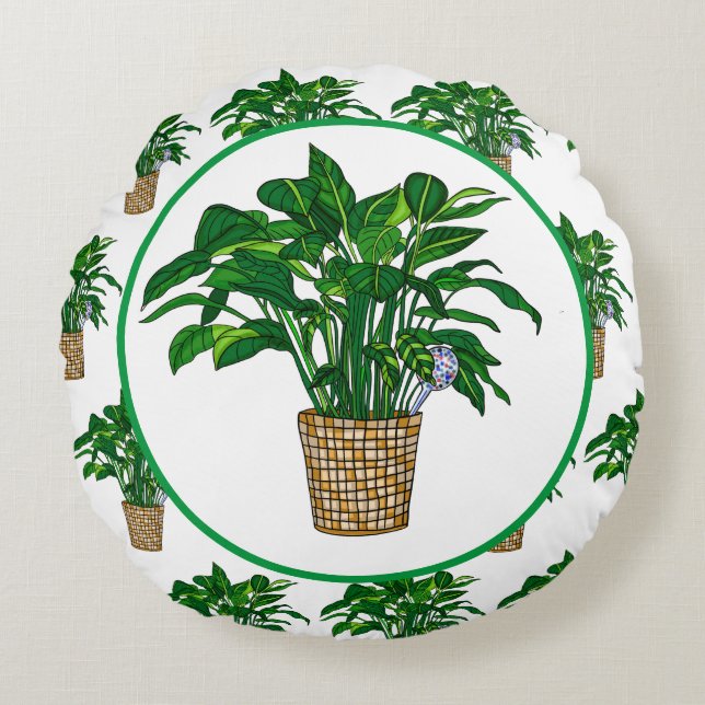 Peace Lily Hand drawn Plant   Round Pillow (Front)